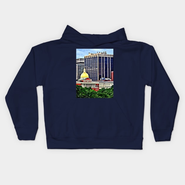 Boston MA - Skyline with Massachusetts State House Kids Hoodie by SusanSavad